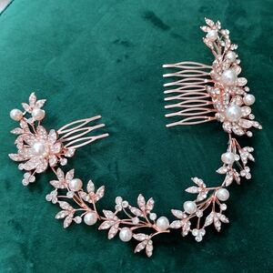 3/$30 Elegant Rose Gold Hair Comb with Pearls and Crystals